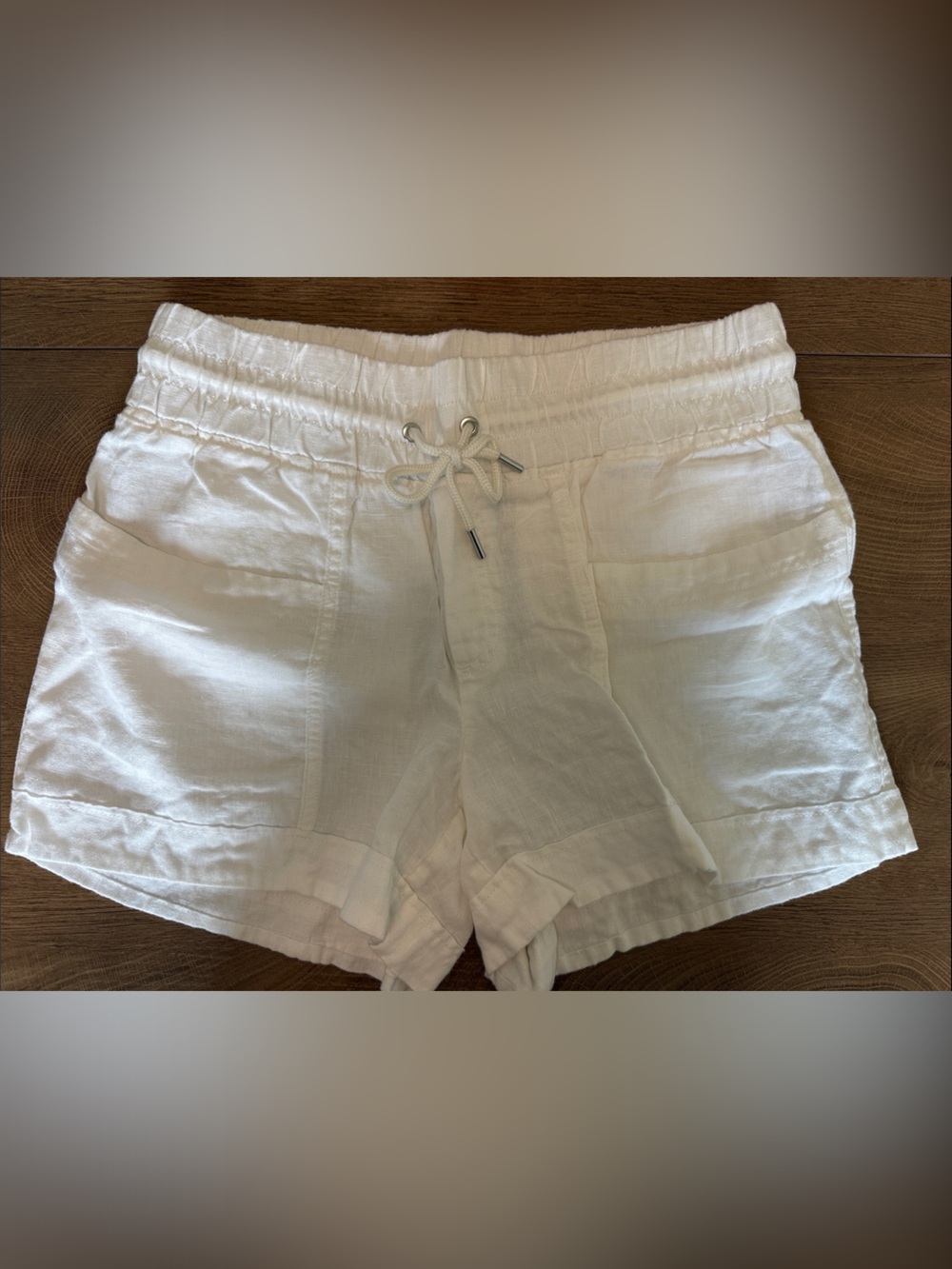 Athleta White Linen-Blend Drawstring Shorts